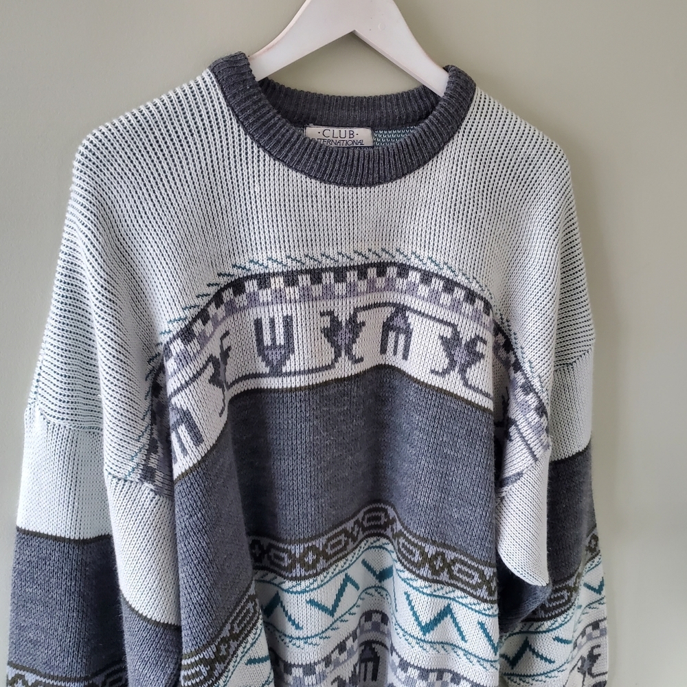 Tip Top XL 90s Aztec Eclectic Grandpa Cabincore Oversized Knit Sweater - Picture 7 of 12